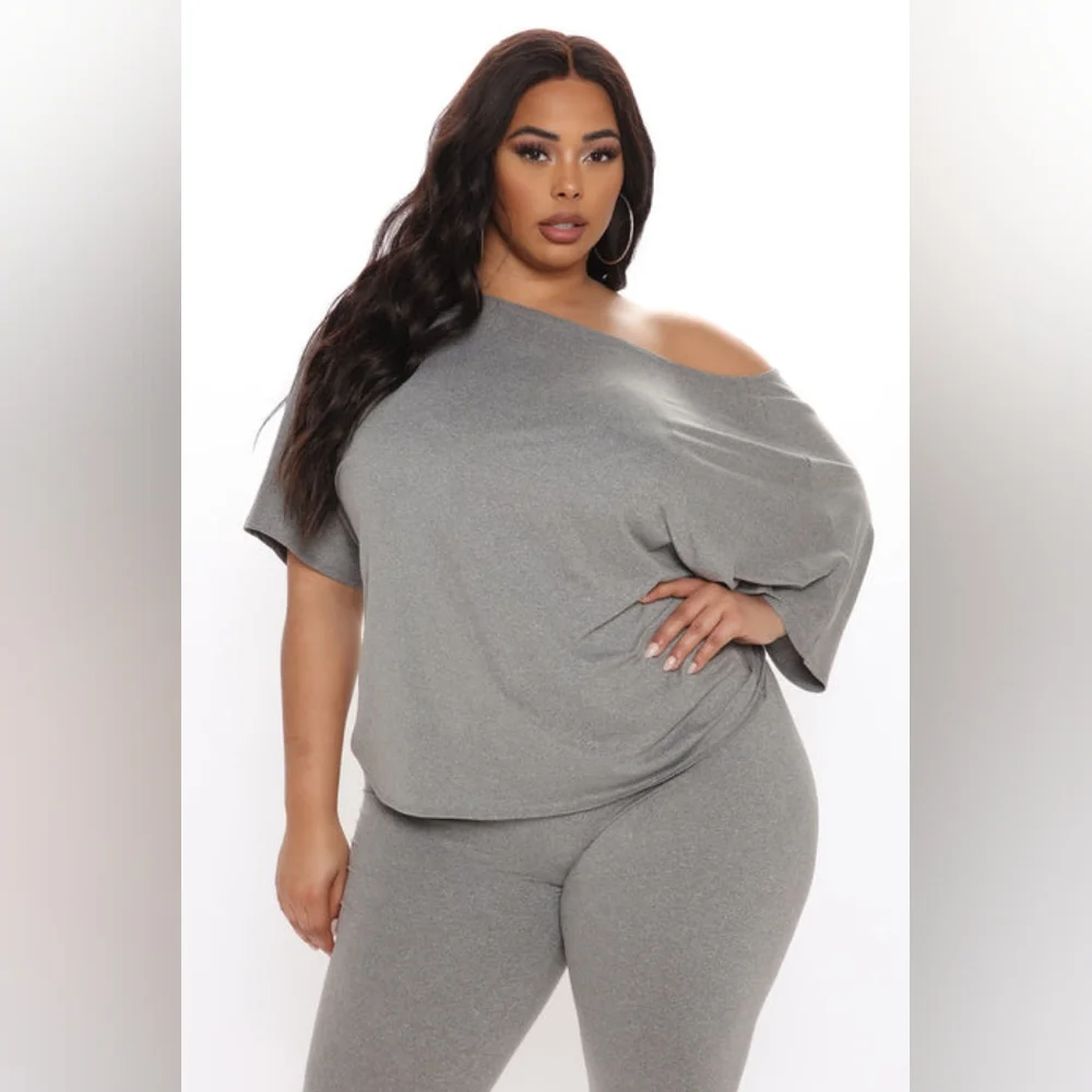 Gray Off-Shoulder Top and Leggings Set (XL) - Picture 10 of 11
